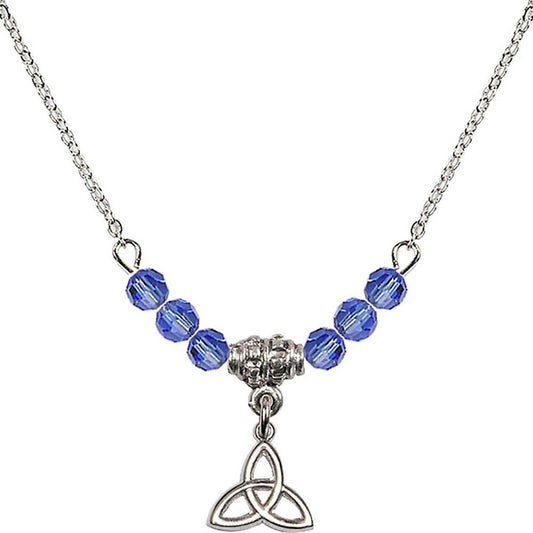 Sterling Silver Trinity Irish Knot Birthstone Necklace with Sapphire Beads - 5100
