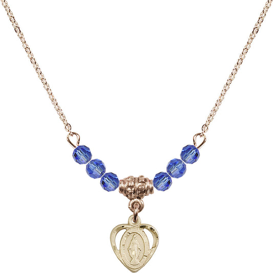 14kt Gold Filled Miraculous Birthstone Necklace with Sapphire Beads - 5401