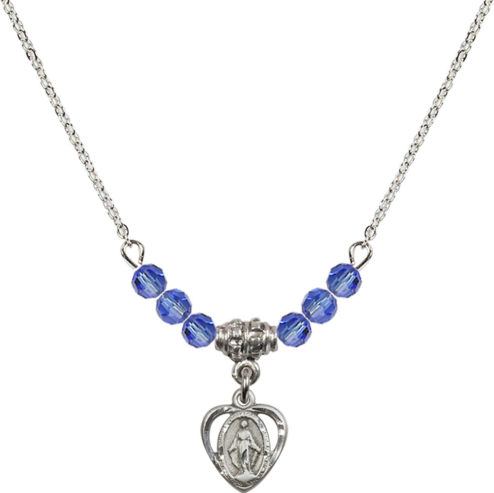 Sterling Silver Miraculous Birthstone Necklace with Sapphire Beads - 5401