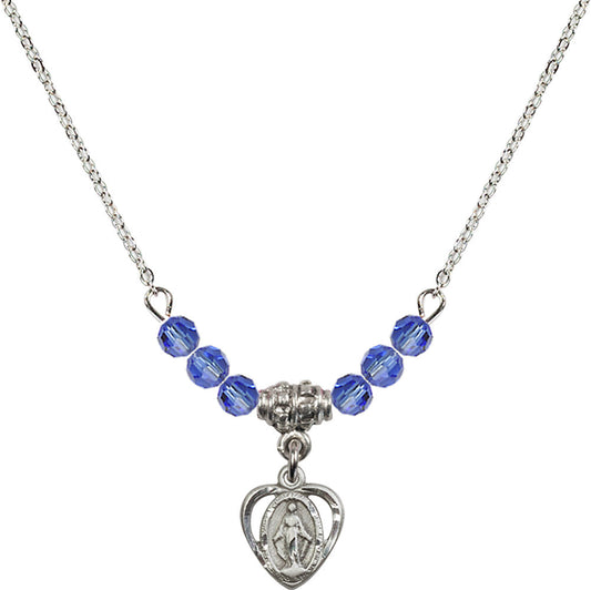 Sterling Silver Miraculous Birthstone Necklace with Sapphire Beads - 5401