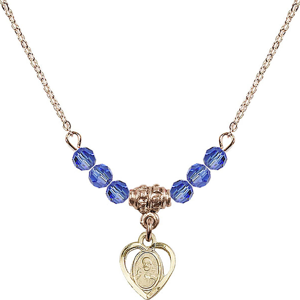14kt Gold Filled Scapular Birthstone Necklace with Sapphire Beads - 5402
