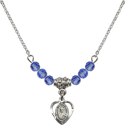 Sterling Silver Scapular Birthstone Necklace with Sapphire Beads - 5402