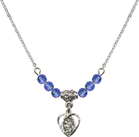 Sterling Silver Saint Christopher Birthstone Necklace with Sapphire Beads - 5403