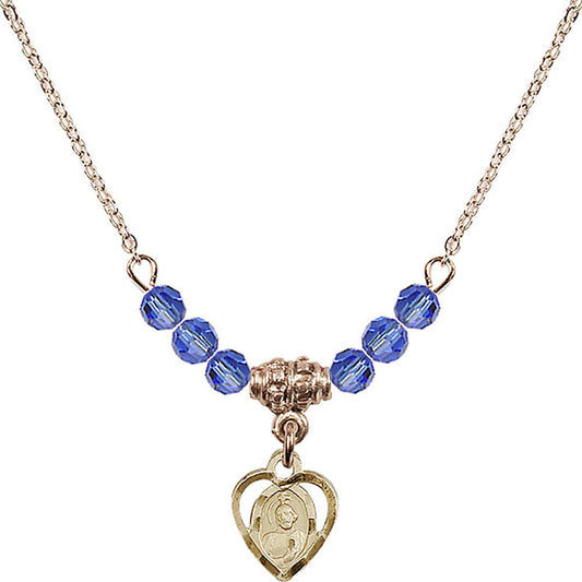 14kt Gold Filled Saint Jude Birthstone Necklace with Sapphire Beads - 5404