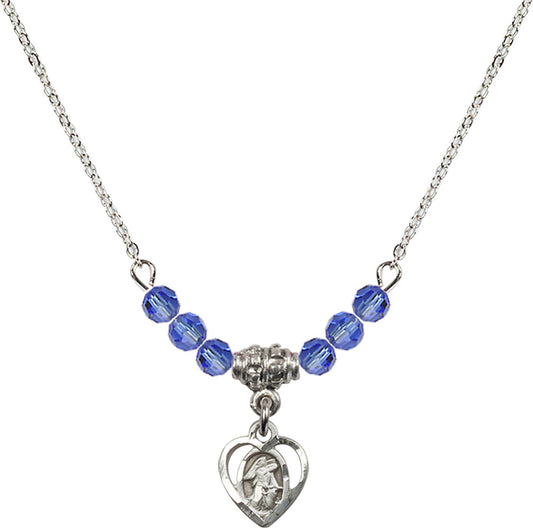 Sterling Silver Guardian Angel Birthstone Necklace with Sapphire Beads - 5407