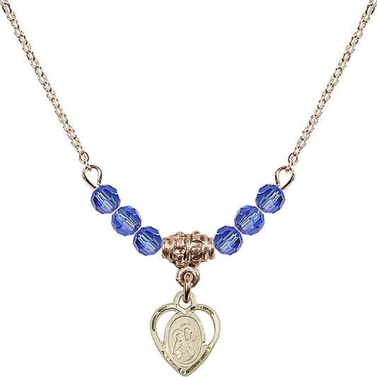 14kt Gold Filled Saint Ann Birthstone Necklace with Sapphire Beads - 5414
