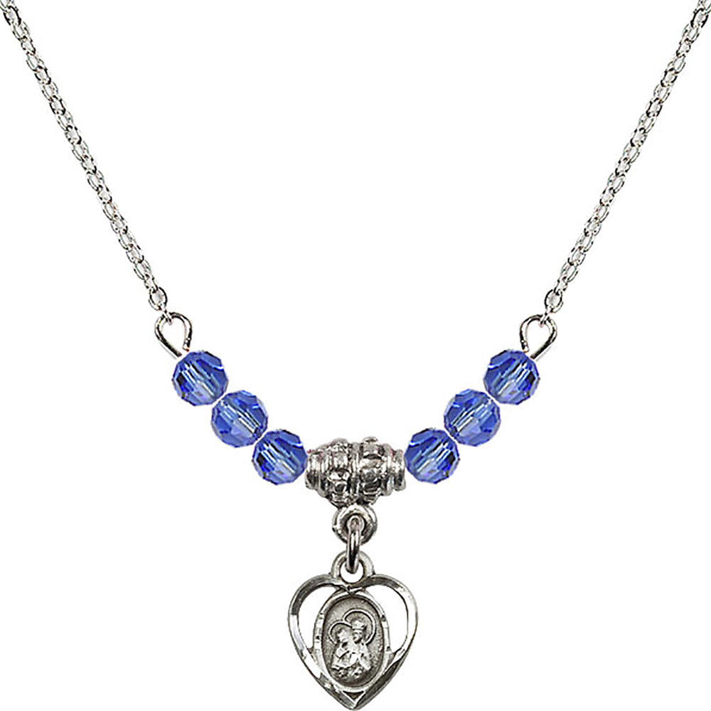 Sterling Silver Saint Ann Birthstone Necklace with Sapphire Beads - 5414