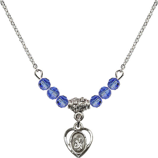 Sterling Silver Saint Ann Birthstone Necklace with Sapphire Beads - 5414