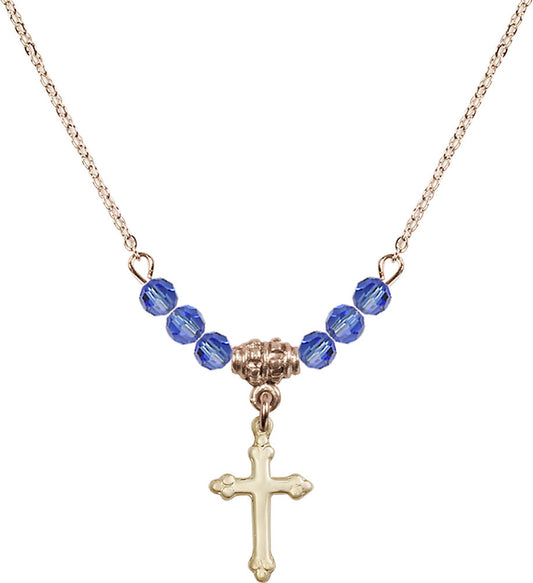 14kt Gold Filled Cross Birthstone Necklace with Sapphire Beads - 5415
