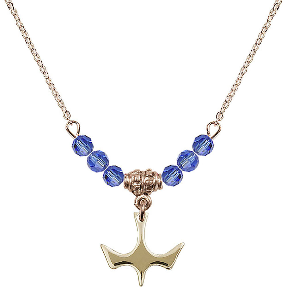 14kt Gold Filled Holy Spirit Birthstone Necklace with Sapphire Beads - 5431