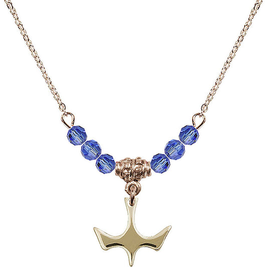 14kt Gold Filled Holy Spirit Birthstone Necklace with Sapphire Beads - 5431