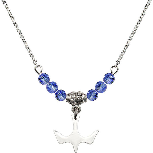 Sterling Silver Holy Spirit Birthstone Necklace with Sapphire Beads - 5431
