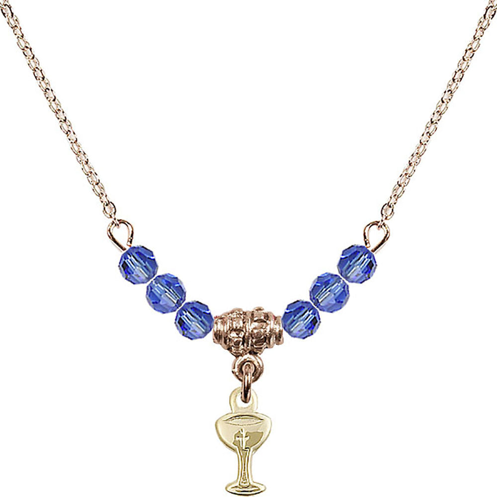 14kt Gold Filled Chalice Birthstone Necklace with Sapphire Beads - 5614