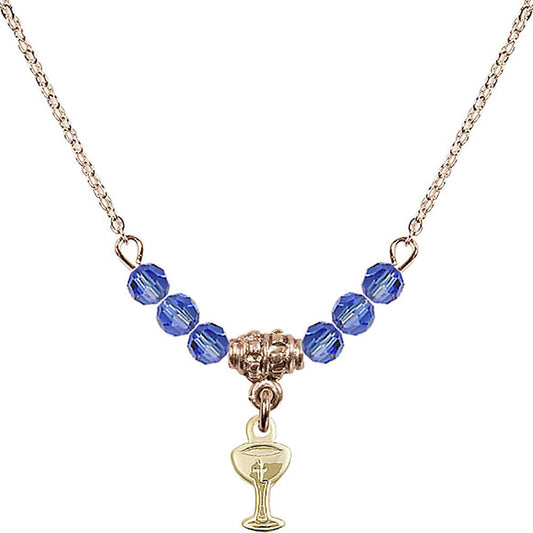 14kt Gold Filled Chalice Birthstone Necklace with Sapphire Beads - 5614