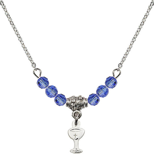 Sterling Silver Chalice Birthstone Necklace with Sapphire Beads - 5614