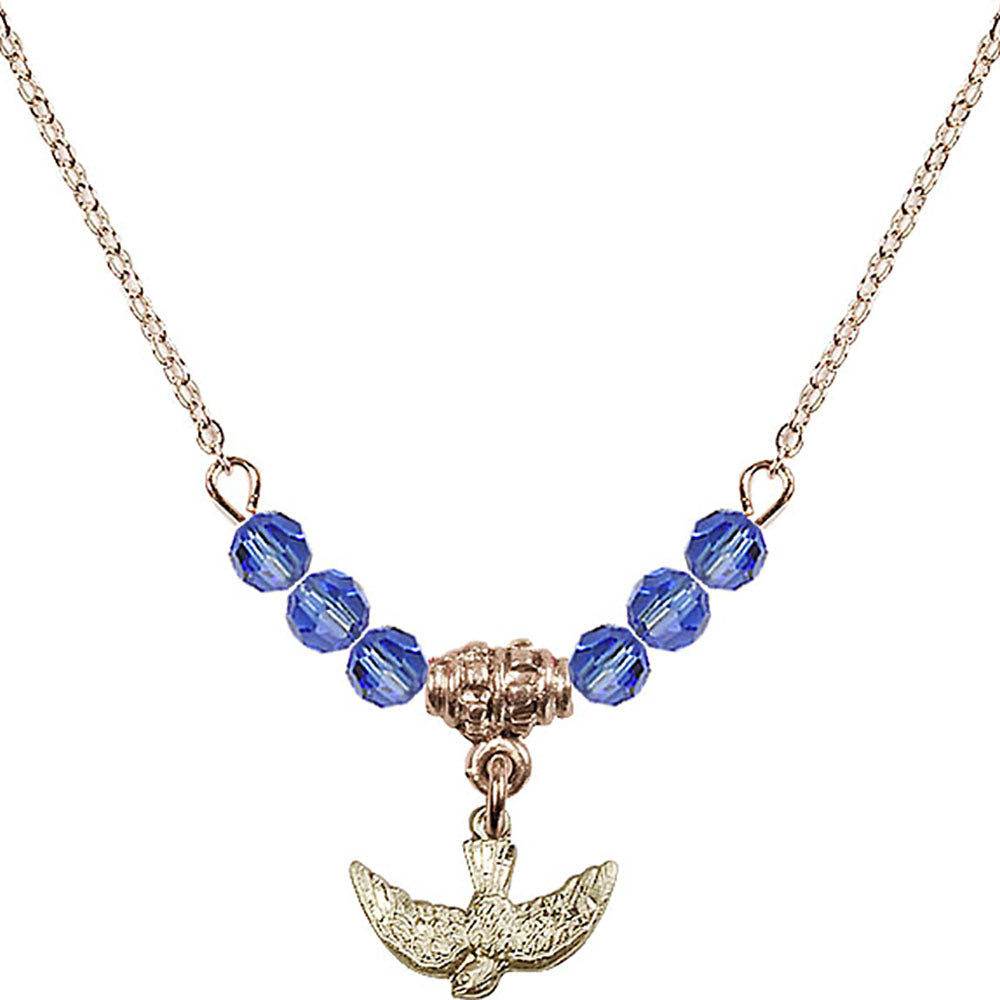 14kt Gold Filled Holy Spirit Birthstone Necklace with Sapphire Beads - 5911
