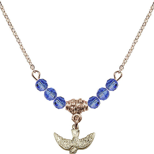 14kt Gold Filled Holy Spirit Birthstone Necklace with Sapphire Beads - 5911