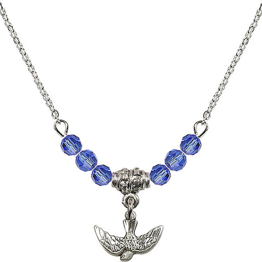 Sterling Silver Holy Spirit Birthstone Necklace with Sapphire Beads - 5911