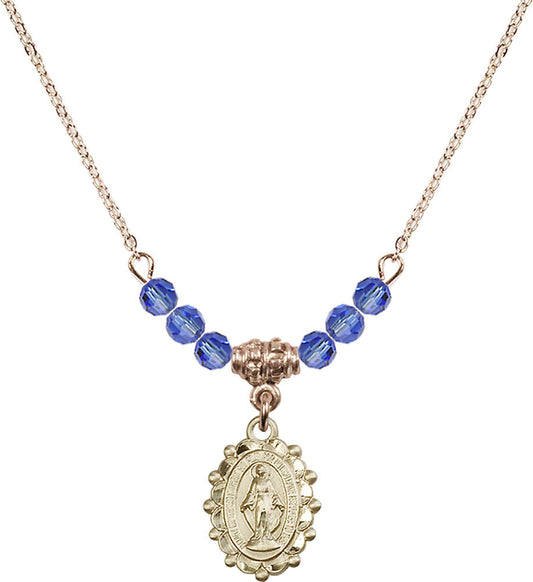 14kt Gold Filled Miraculous Birthstone Necklace with Sapphire Beads - 6040