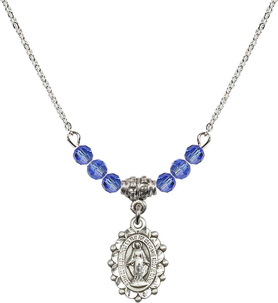 Sterling Silver Miraculous Birthstone Necklace with Sapphire Beads - 6040