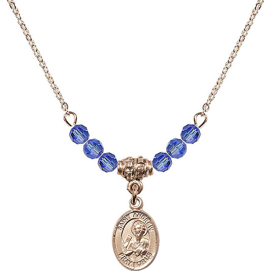 14kt Gold Filled Saint Andrew the Apostle Birthstone Necklace with Sapphire Beads - 9000