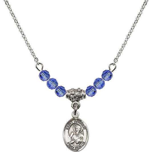 Sterling Silver Saint Andrew the Apostle Birthstone Necklace with Sapphire Beads - 9000