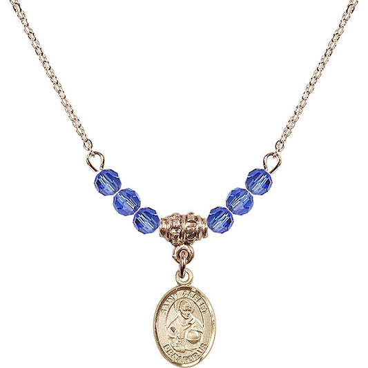 14kt Gold Filled Saint Albert the Great Birthstone Necklace with Sapphire Beads - 9001