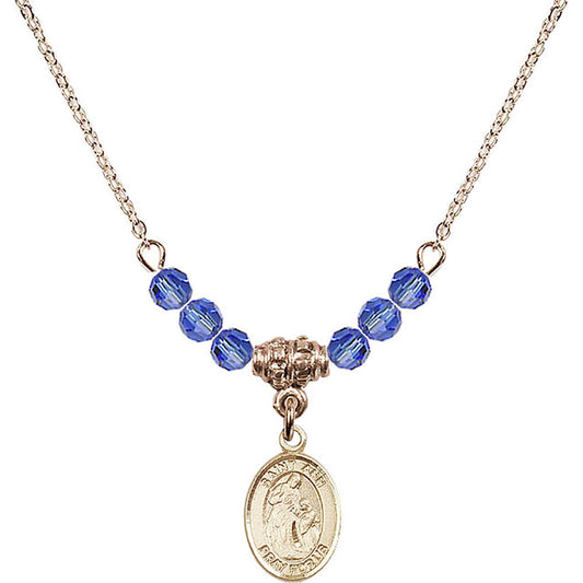 14kt Gold Filled Saint Ann Birthstone Necklace with Sapphire Beads - 9002