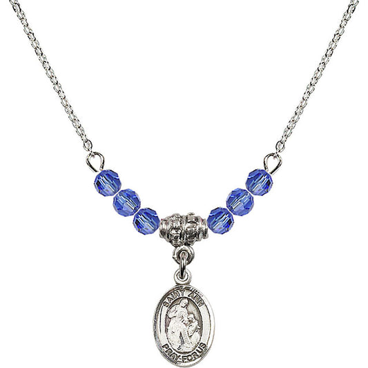 Sterling Silver Saint Ann Birthstone Necklace with Sapphire Beads - 9002