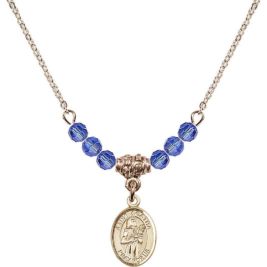 14kt Gold Filled Saint Agatha Birthstone Necklace with Sapphire Beads - 9003