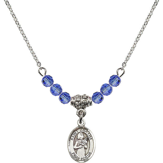 Sterling Silver Saint Agatha Birthstone Necklace with Sapphire Beads - 9003