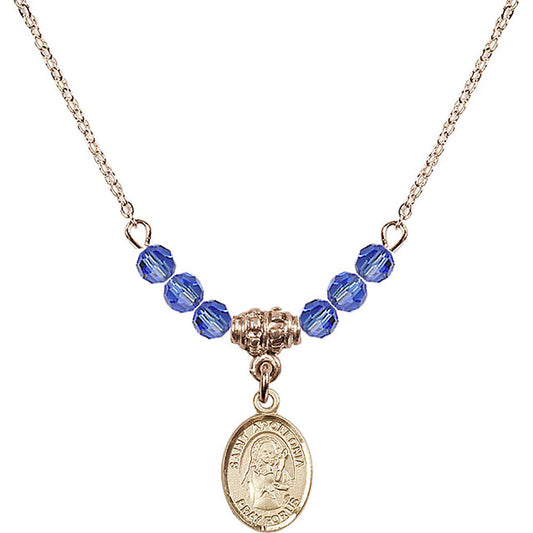 14kt Gold Filled Saint Apollonia Birthstone Necklace with Sapphire Beads - 9005