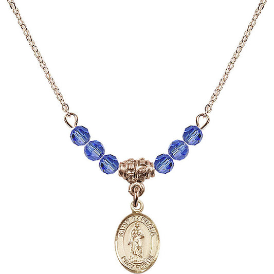 14kt Gold Filled Saint Barbara Birthstone Necklace with Sapphire Beads - 9006