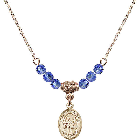 14kt Gold Filled Saint Augustine Birthstone Necklace with Sapphire Beads - 9007