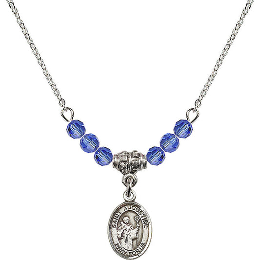 Sterling Silver Saint Augustine Birthstone Necklace with Sapphire Beads - 9007
