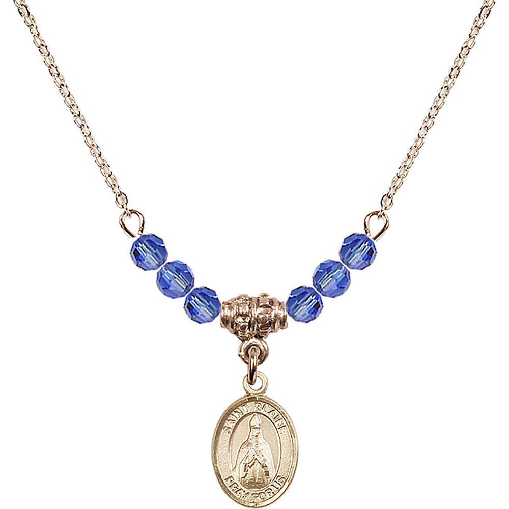 14kt Gold Filled Saint Blaise Birthstone Necklace with Sapphire Beads - 9010