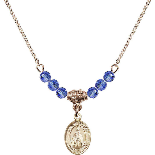 14kt Gold Filled Saint Blaise Birthstone Necklace with Sapphire Beads - 9010