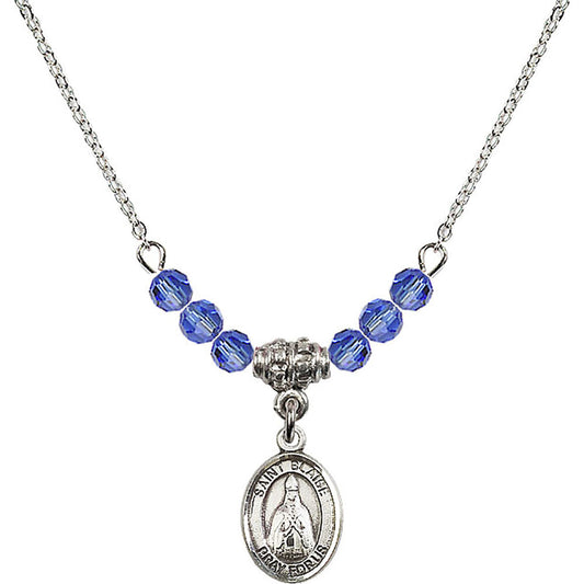 Sterling Silver Saint Blaise Birthstone Necklace with Sapphire Beads - 9010