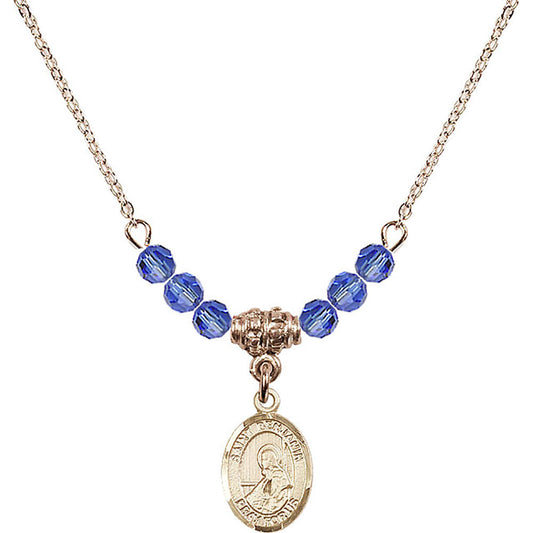 14kt Gold Filled Saint Benjamin Birthstone Necklace with Sapphire Beads - 9013