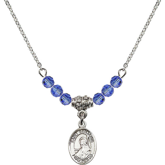 Sterling Silver Saint Benjamin Birthstone Necklace with Sapphire Beads - 9013