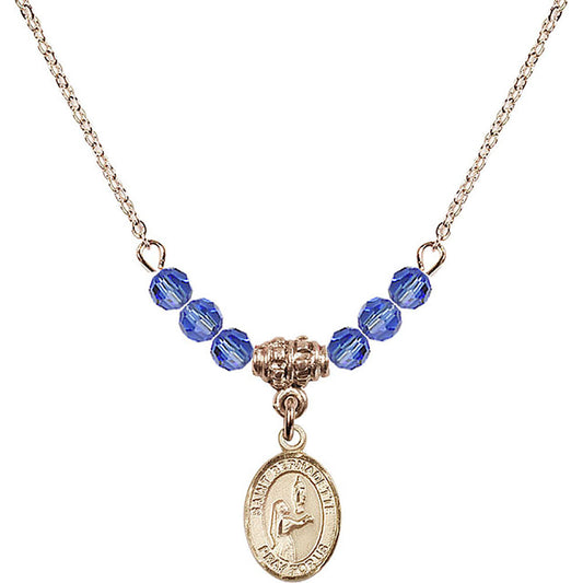 14kt Gold Filled Saint Bernadette Birthstone Necklace with Sapphire Beads - 9017