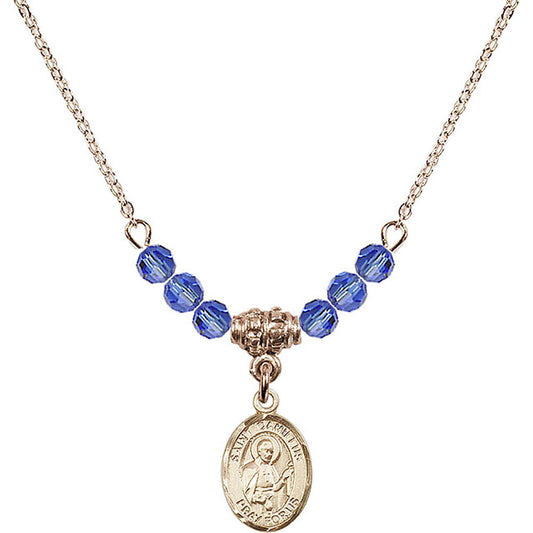 14kt Gold Filled Saint Camillus of Lellis Birthstone Necklace with Sapphire Beads - 9019