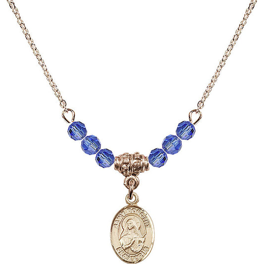 14kt Gold Filled Saint Dorothy Birthstone Necklace with Sapphire Beads - 9023