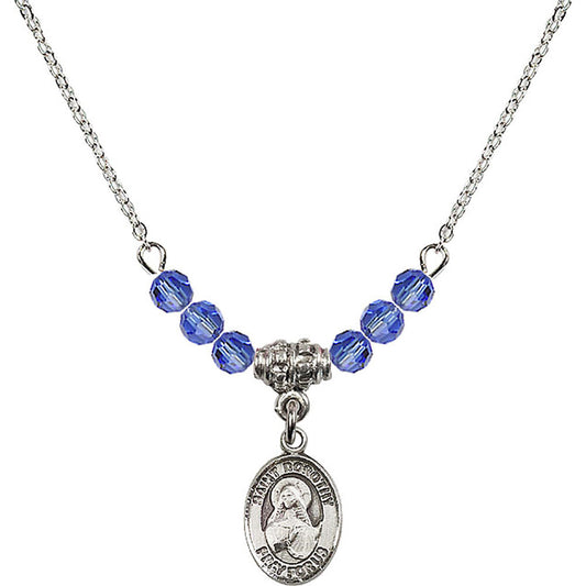 Sterling Silver Saint Dorothy Birthstone Necklace with Sapphire Beads - 9023
