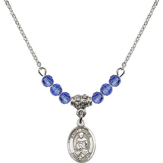 Sterling Silver Saint Daniel Birthstone Necklace with Sapphire Beads - 9024
