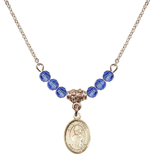 14kt Gold Filled Saint Dennis Birthstone Necklace with Sapphire Beads - 9025