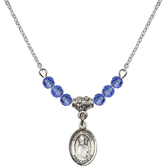 Sterling Silver Saint Dennis Birthstone Necklace with Sapphire Beads - 9025