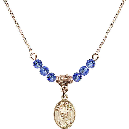 14kt Gold Filled Saint Edward the Confessor Birthstone Necklace with Sapphire Beads - 9026