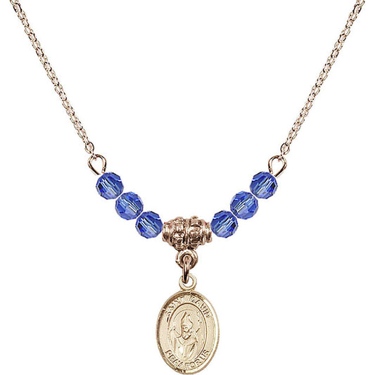 14kt Gold Filled Saint David of Wales Birthstone Necklace with Sapphire Beads - 9027