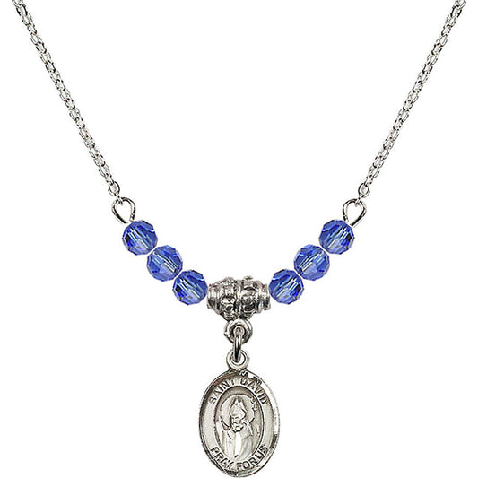 Sterling Silver Saint David of Wales Birthstone Necklace with Sapphire Beads - 9027